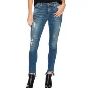 LUCKY BRAND Ava Distressed Stitch Patch Skinny Chew Hem Jeans Size 8/29 Ankle